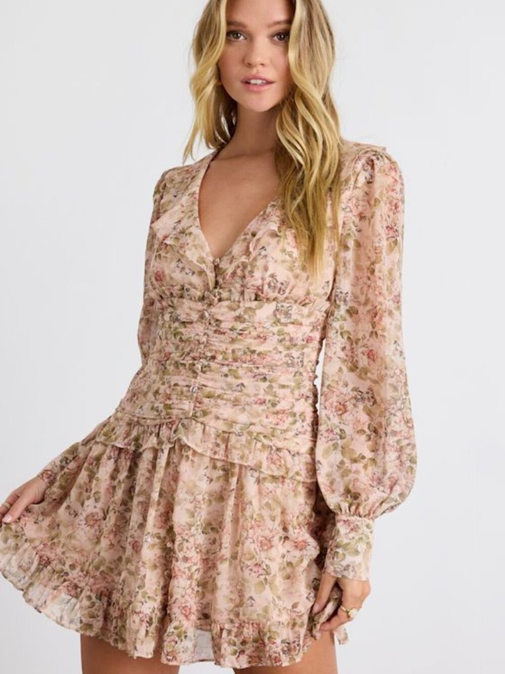 Lulus Ismini Blush Multi Floral Long Sleeve Mini Dress Pink - Size S - Picture 1 of 1